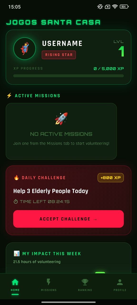 Jogos Santa Casa home screen